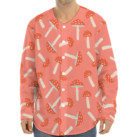 Cute Mushroom Pattern Print Long Sleeve Baseball Jersey