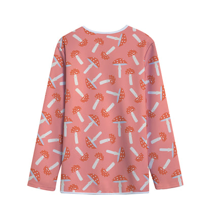 Cute Mushroom Pattern Print Long Sleeve Short Coat