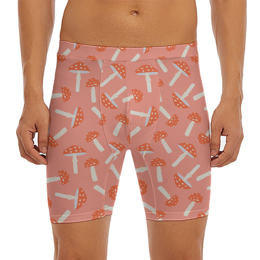 Cute Mushroom Pattern Print Men's Long Boxer Briefs