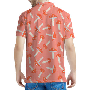 Cute Mushroom Pattern Print Men's Polo Shirt