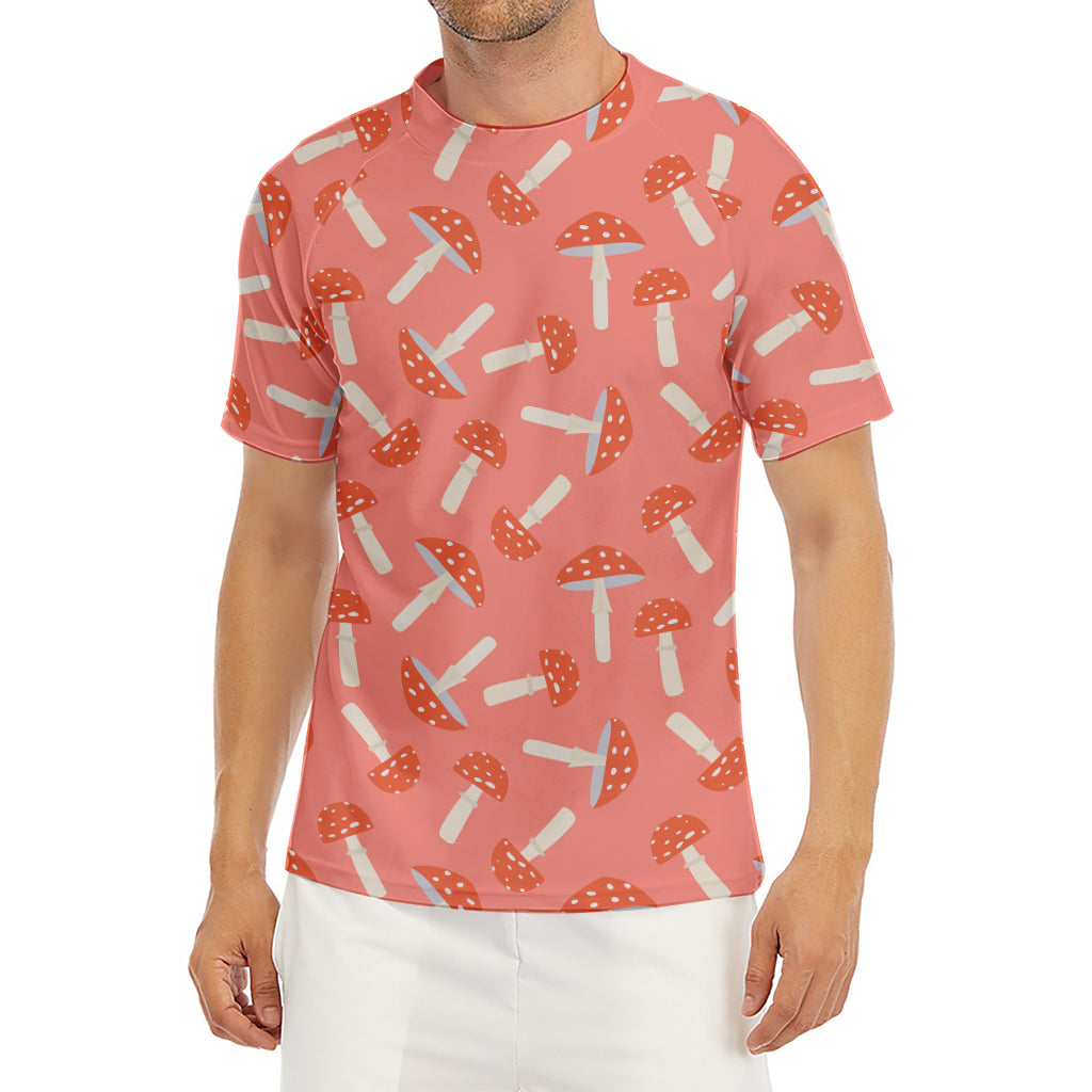 Cute Mushroom Pattern Print Men's Short Sleeve Rash Guard