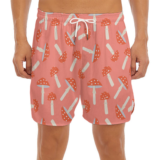 Cute Mushroom Pattern Print Men's Split Running Shorts