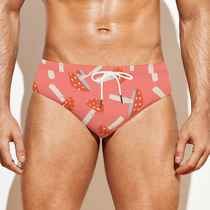 Cute Mushroom Pattern Print Men's Swim Briefs