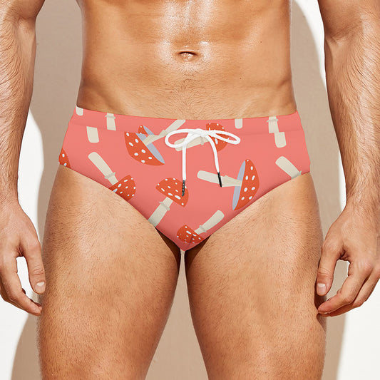 Cute Mushroom Pattern Print Men's Swim Briefs