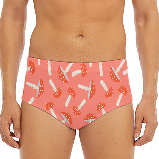 Cute Mushroom Pattern Print Men's Triangle Swim Briefs