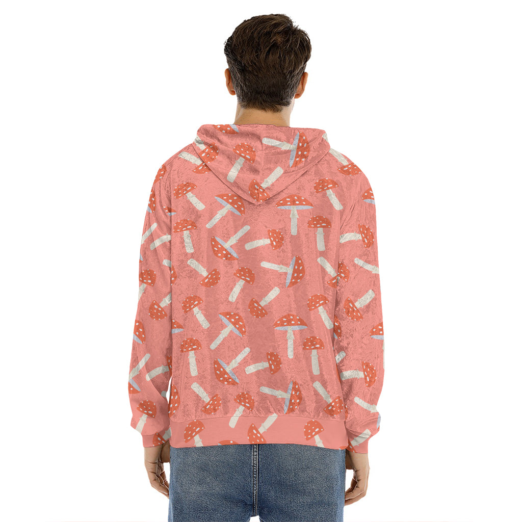 Cute Mushroom Pattern Print Men's Velvet Pullover Hoodie