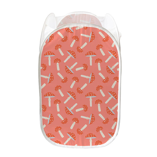 Cute Mushroom Pattern Print Mesh Laundry Hamper
