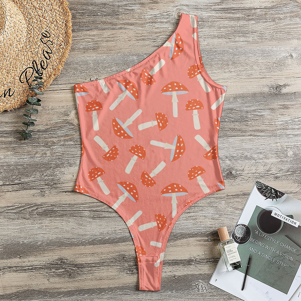 Cute Mushroom Pattern Print One Shoulder Bodysuit