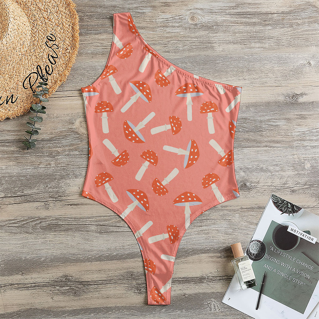 Cute Mushroom Pattern Print One Shoulder Bodysuit