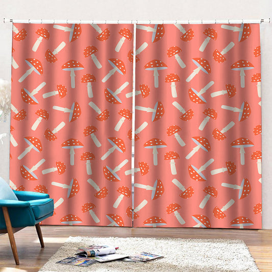 Cute Mushroom Pattern Print Pencil Pleat Curtains