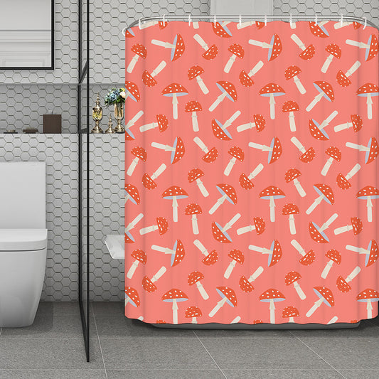 Cute Mushroom Pattern Print Polyester Shower Curtain