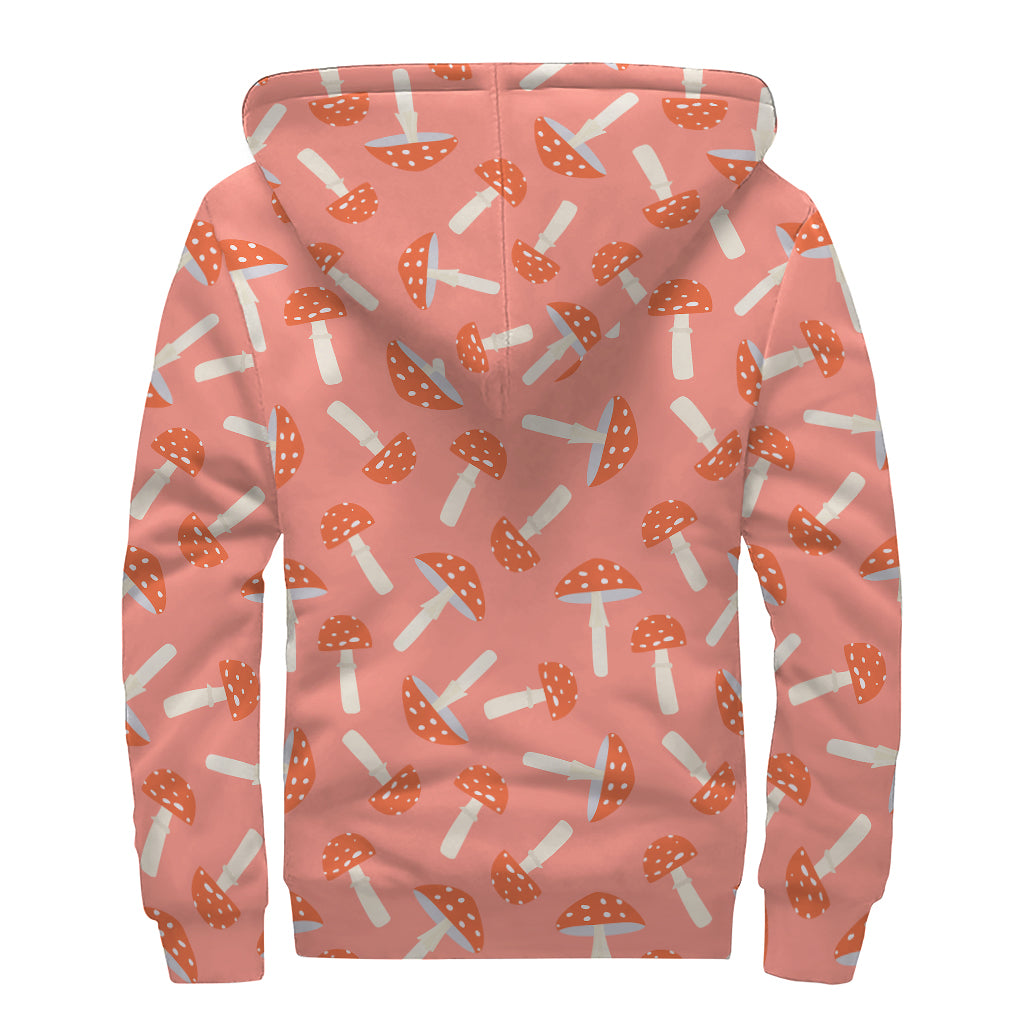 Cute Mushroom Pattern Print Sherpa Lined Zip Up Hoodie