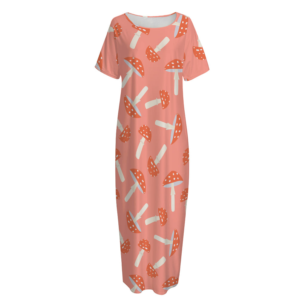 Cute Mushroom Pattern Print Short Sleeve Long Nightdress