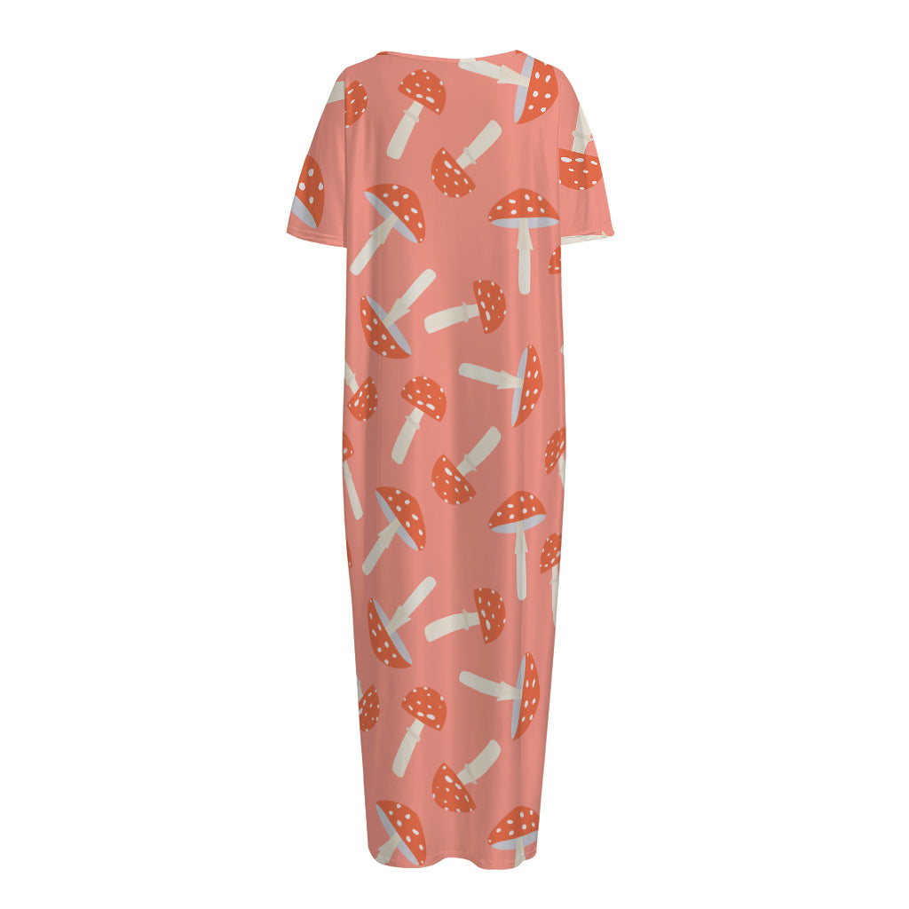 Cute Mushroom Pattern Print Short Sleeve Long Nightdress
