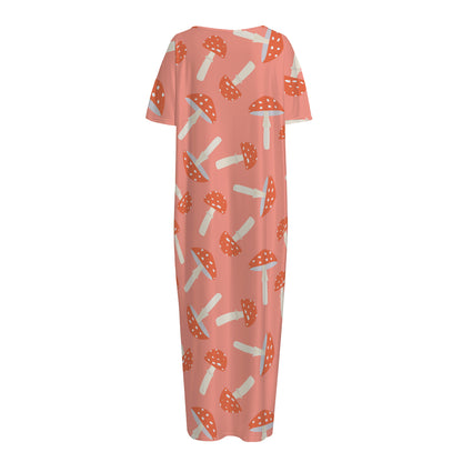 Cute Mushroom Pattern Print Short Sleeve Long Nightdress