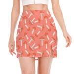 Cute Mushroom Pattern Print Side Slit Mini Skirt