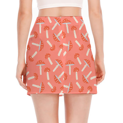 Cute Mushroom Pattern Print Side Slit Mini Skirt