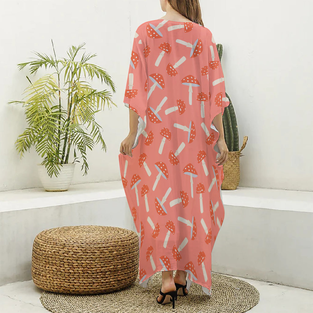 Cute Mushroom Pattern Print Silk V-Neck Kaftan Dress