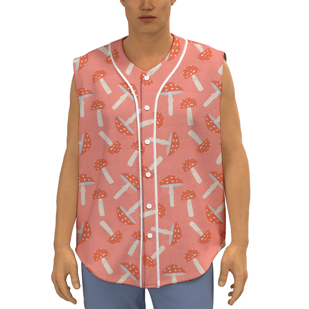 Cute Mushroom Pattern Print Sleeveless Baseball Jersey