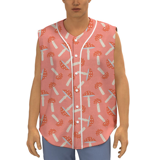 Cute Mushroom Pattern Print Sleeveless Baseball Jersey