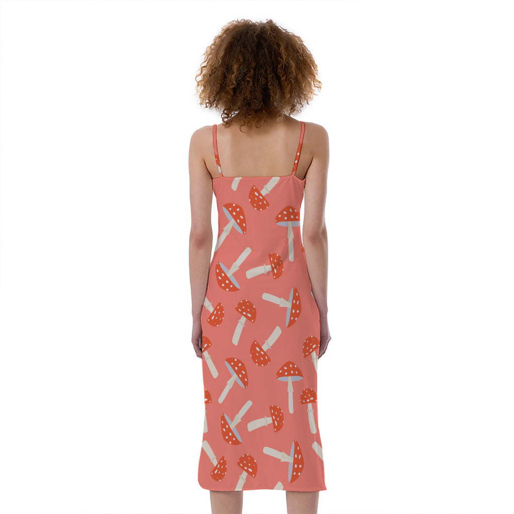 Cute Mushroom Pattern Print Slim Fit Midi Cami Dress