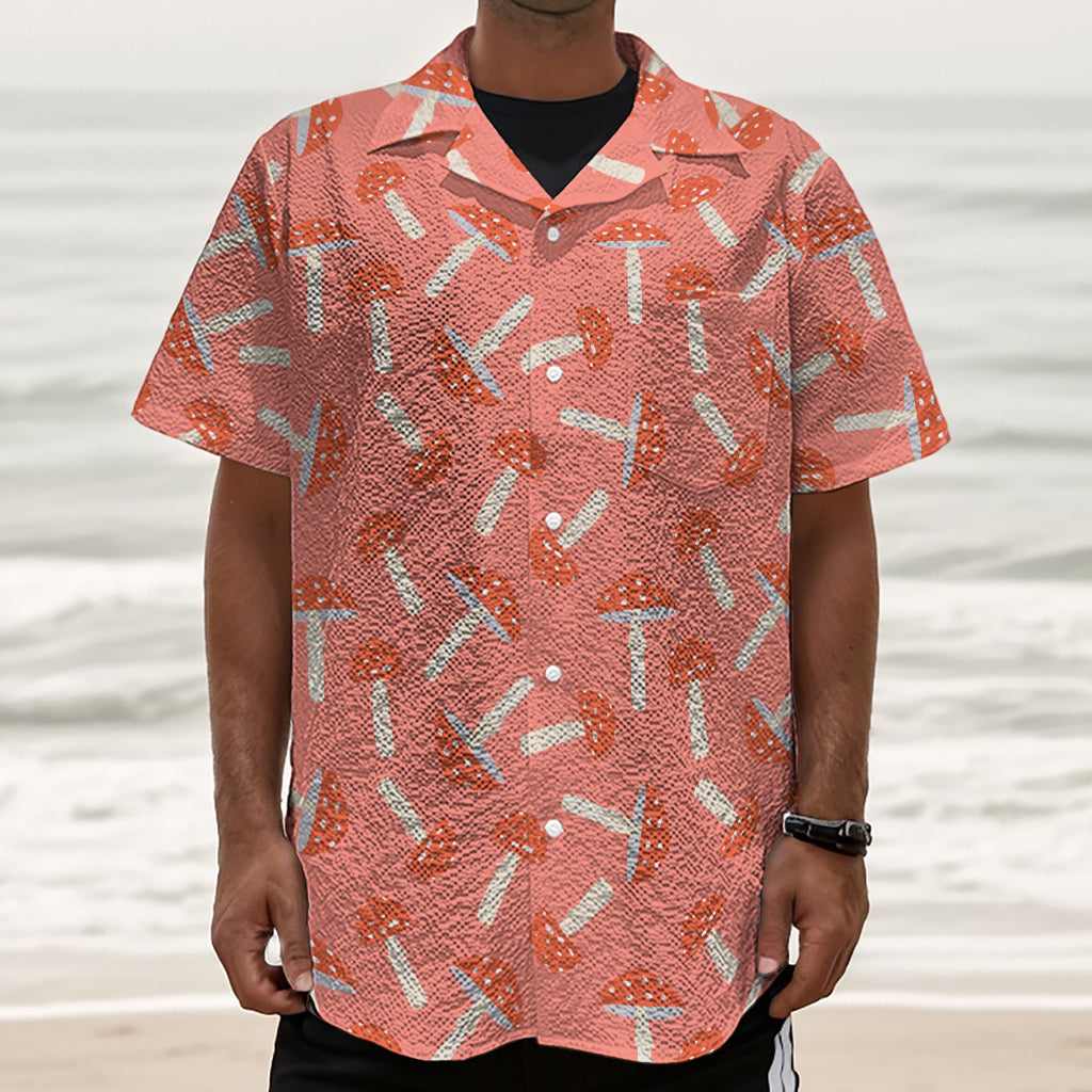 Cute Mushroom Pattern Print Textured Short Sleeve Shirt