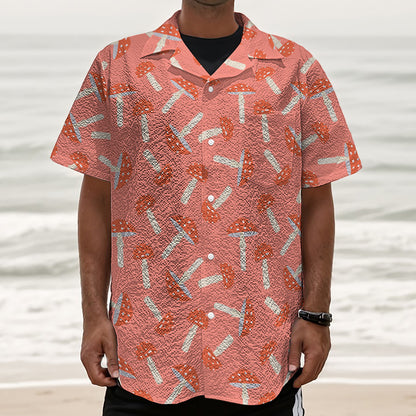 Cute Mushroom Pattern Print Textured Short Sleeve Shirt