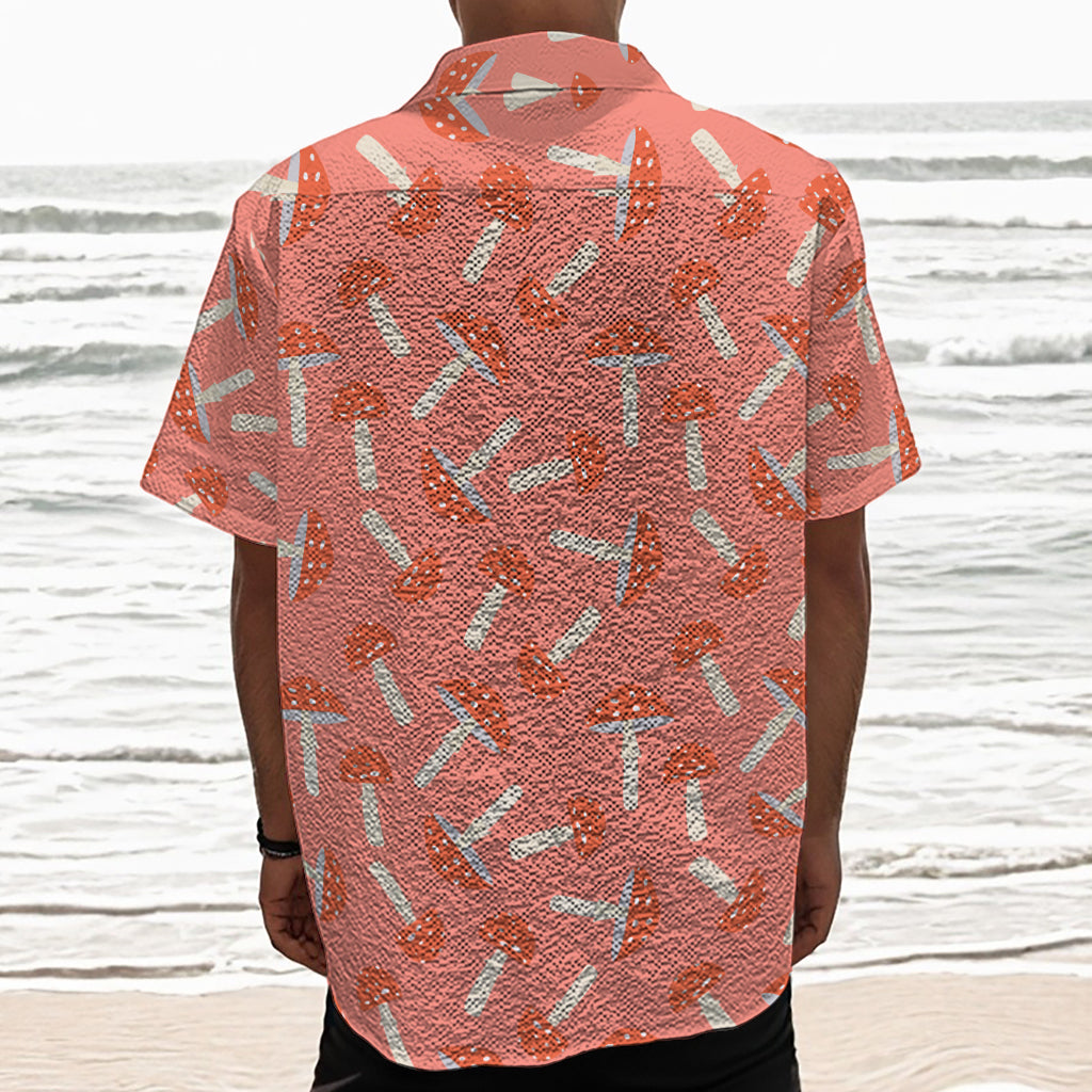 Cute Mushroom Pattern Print Textured Short Sleeve Shirt