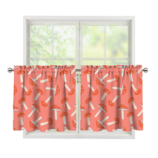 Cute Mushroom Pattern Print Tier Curtains