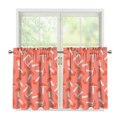 Cute Mushroom Pattern Print Tier Curtains