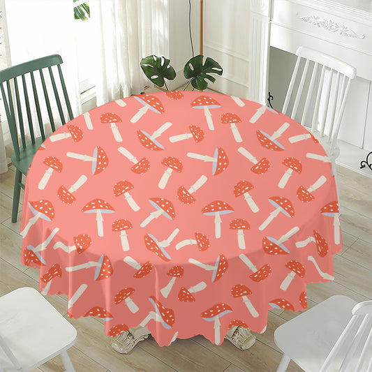 Cute Mushroom Pattern Print Waterproof Round Tablecloth
