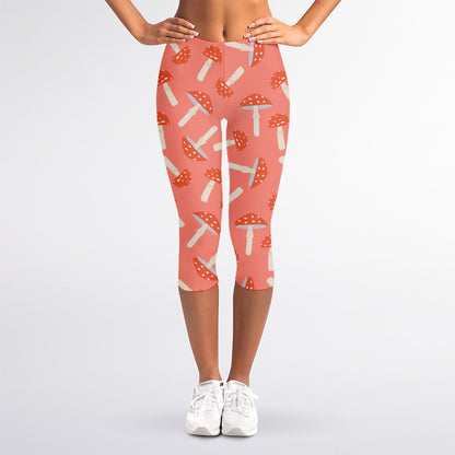 Cute Mushroom Pattern Print Women's Capri Leggings