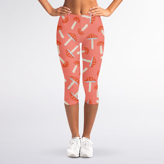 Cute Mushroom Pattern Print Women's Capri Leggings