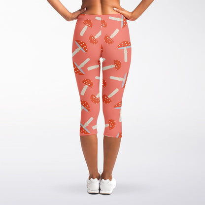 Cute Mushroom Pattern Print Women's Capri Leggings