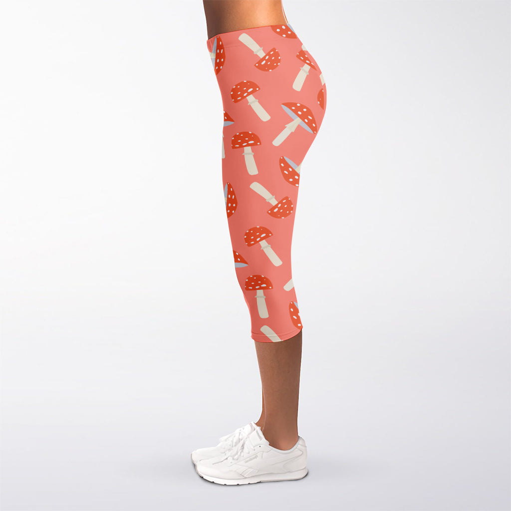 Cute Mushroom Pattern Print Women's Capri Leggings