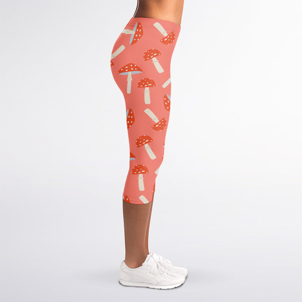 Cute Mushroom Pattern Print Women's Capri Leggings
