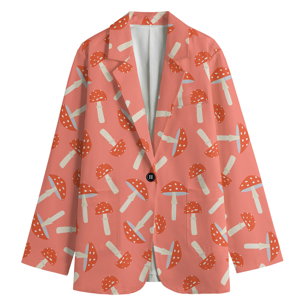 Cute Mushroom Pattern Print Women's Cotton Blazer
