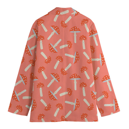 Cute Mushroom Pattern Print Women's Cotton Blazer