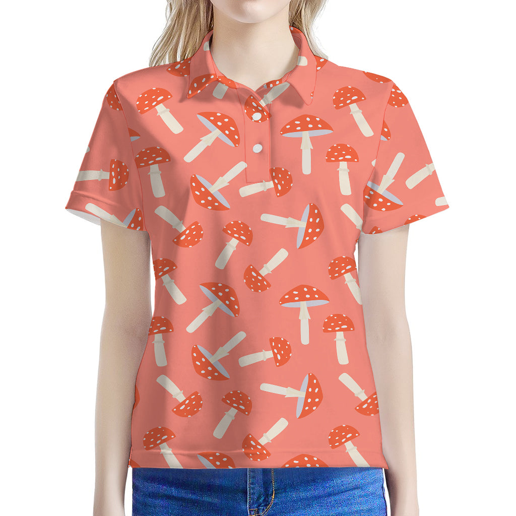 Cute Mushroom Pattern Print Women's Polo Shirt