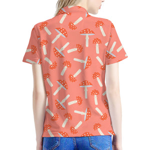 Cute Mushroom Pattern Print Women's Polo Shirt