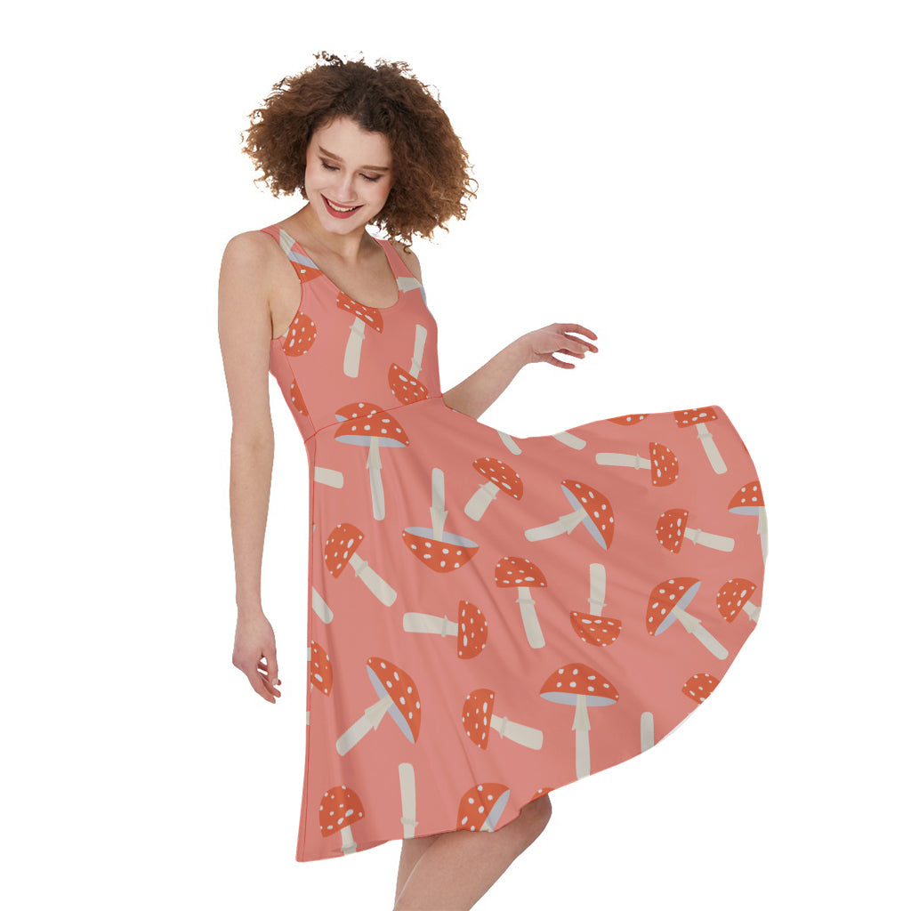 Cute Mushroom Pattern Print Women's Sleeveless Dress