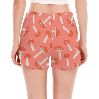 Cute Mushroom Pattern Print Women's Split Running Shorts