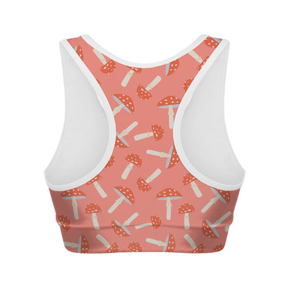 Cute Mushroom Pattern Print Women's Sports Bra