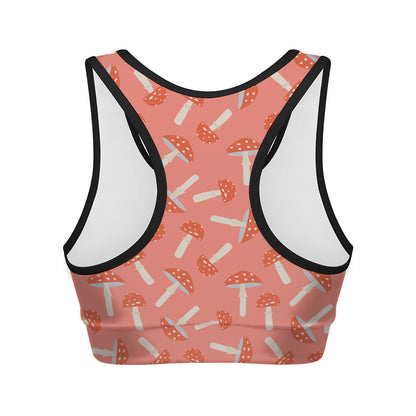 Cute Mushroom Pattern Print Women's Sports Bra
