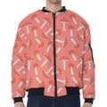 Cute Mushroom Pattern Print Zip Sleeve Bomber Jacket