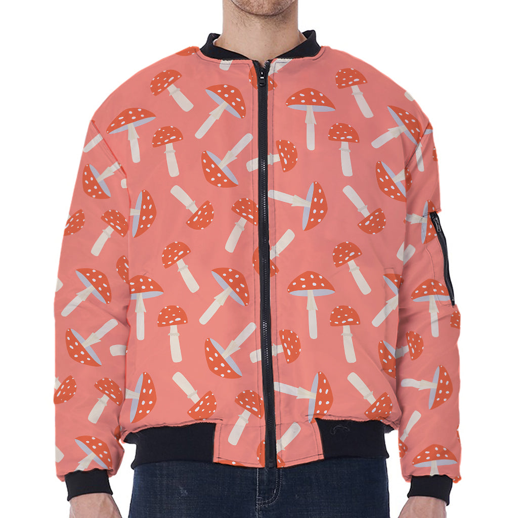 Cute Mushroom Pattern Print Zip Sleeve Bomber Jacket