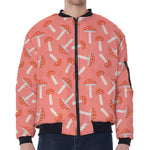 Cute Mushroom Pattern Print Zip Sleeve Bomber Jacket