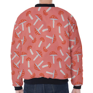 Cute Mushroom Pattern Print Zip Sleeve Bomber Jacket