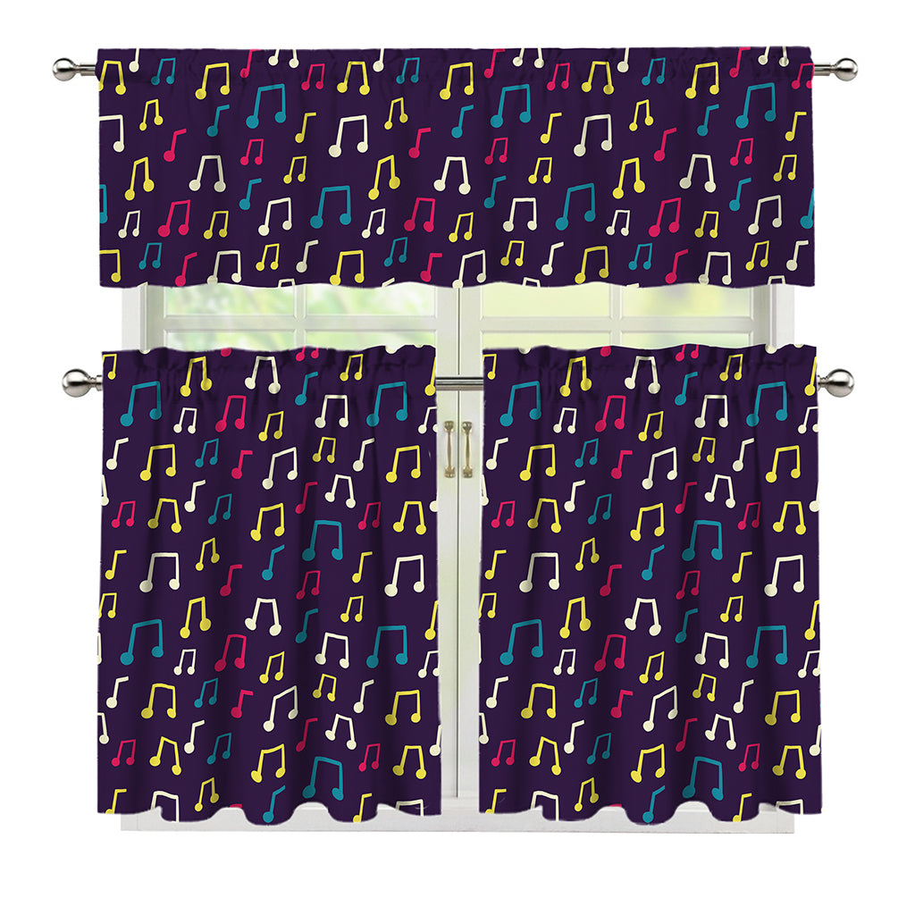 Cute Music Notes Pattern Print 3 Piece Kitchen Curtains