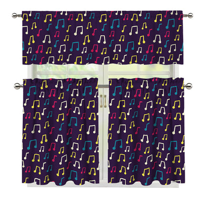 Cute Music Notes Pattern Print 3 Piece Kitchen Curtains